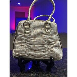 Liz Claiborne Gold Fabric & Faux Leather Hand Bag